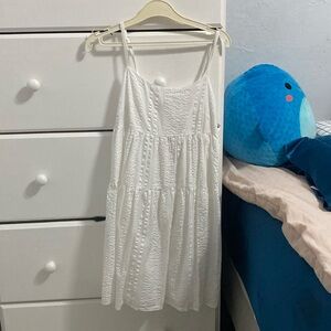 Square neck Adjustable straps flowy mini white dress